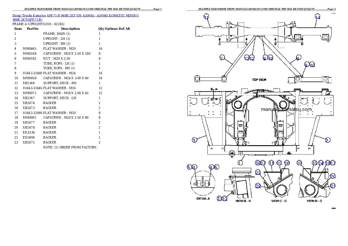 Protected: AFE71-B 960E-2KT S/N A50065 – A50085  KOMATSU MINING 960E-2KT Partsbook