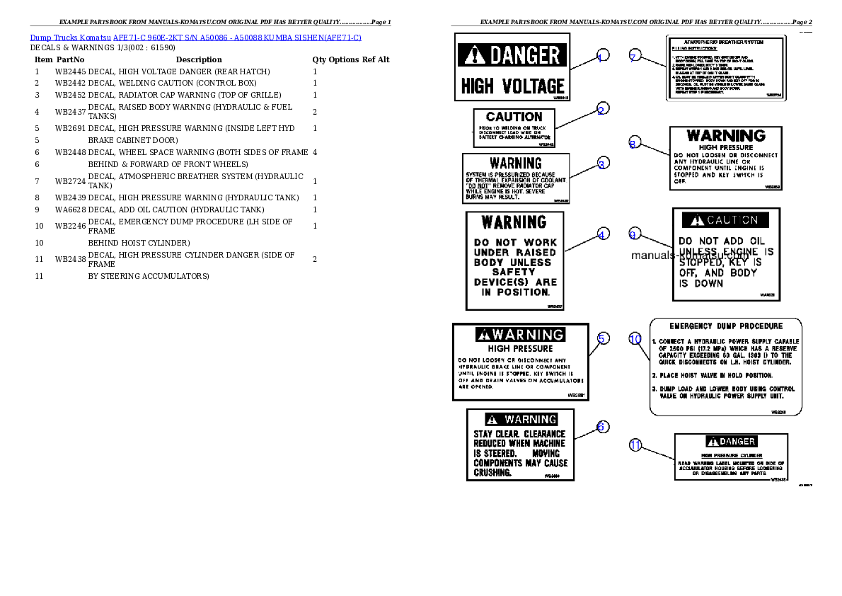 AFE71-C 960E-2KT S/N A50086 - A50088  KUMBA SISHEN Partsbook