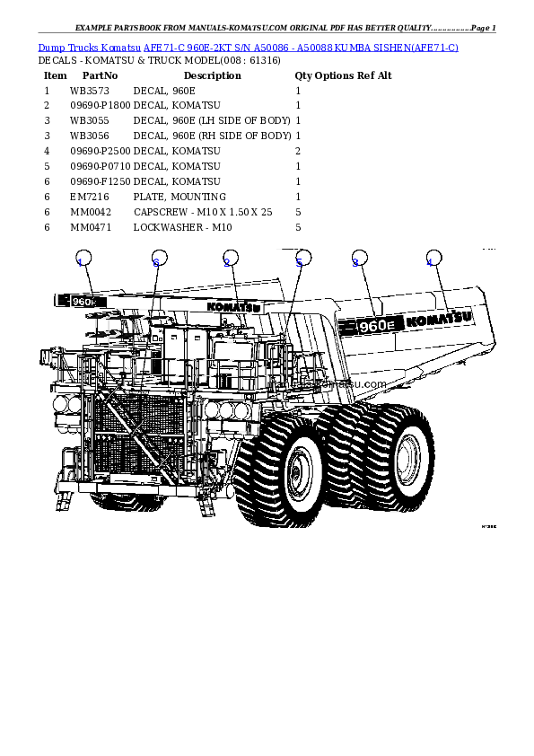 Protected: AFE71-C 960E-2KT S/N A50086 – A50088  KUMBA SISHEN Partsbook