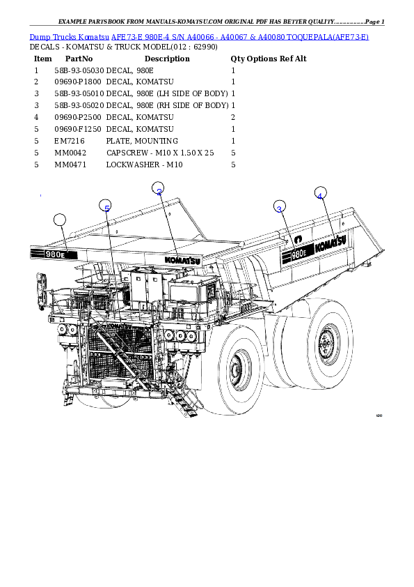 Protected: AFE73-E 980E-4 S/N A40066 – A40067 & A40080  TOQUEPALA Partsbook