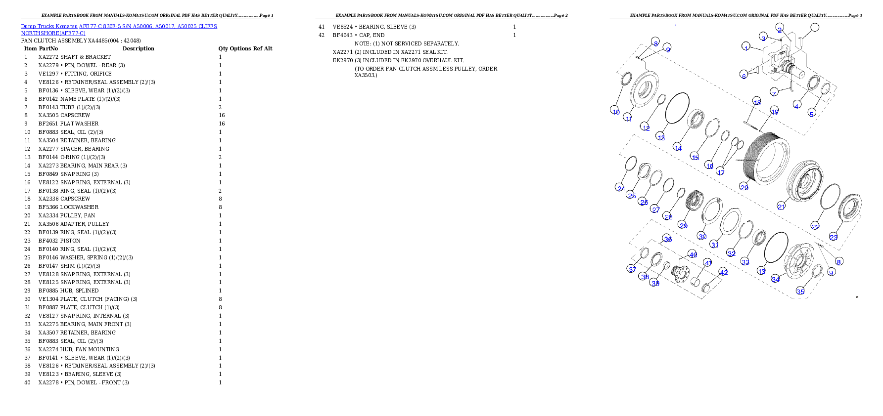 AFE77-C 830E-5 S/N A50006, A50017, A50025 CLIFFS NORTHSHORE Partsbook