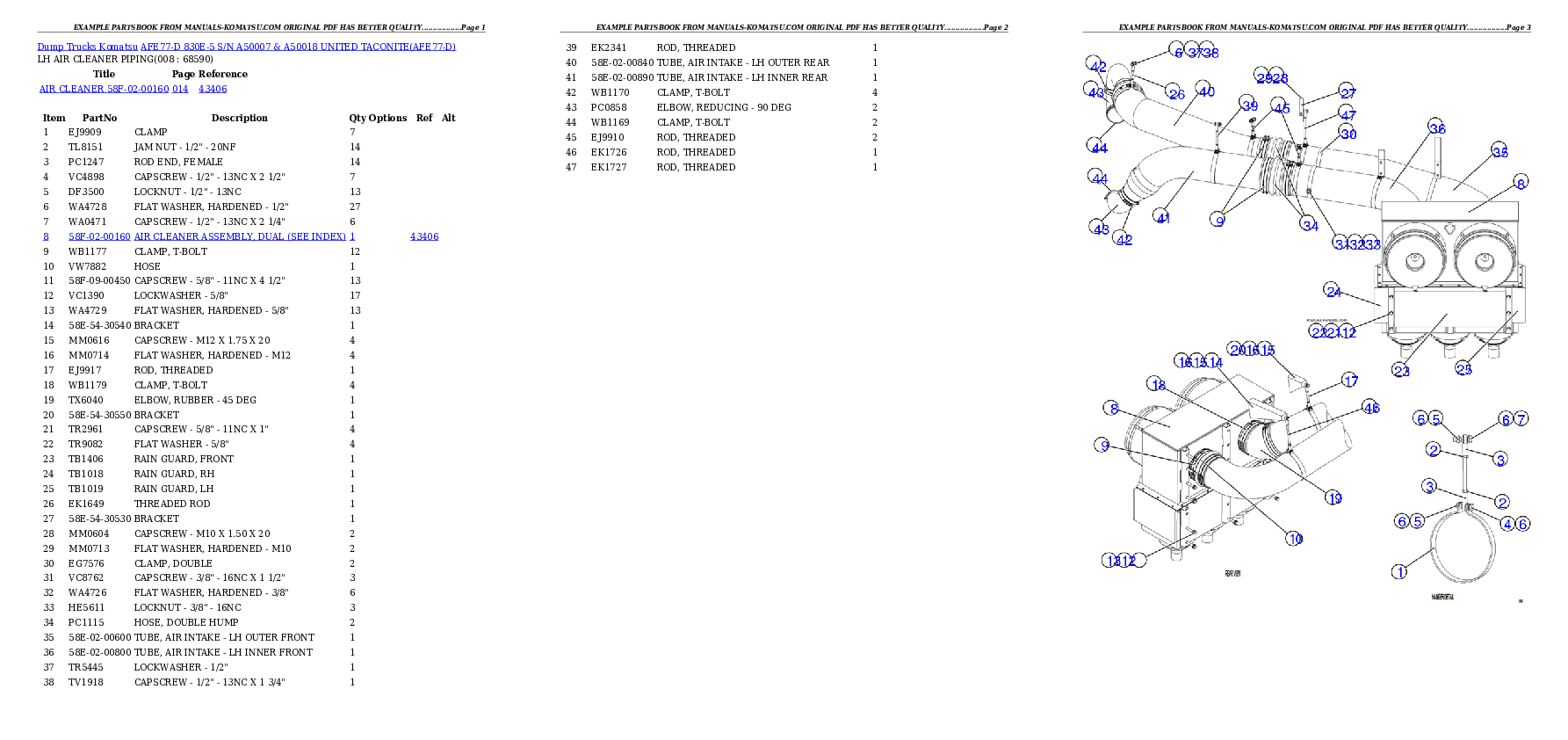 Protected: AFE77-D 830E-5 S/N A50007 & A50018  UNITED TACONITE Partsbook
