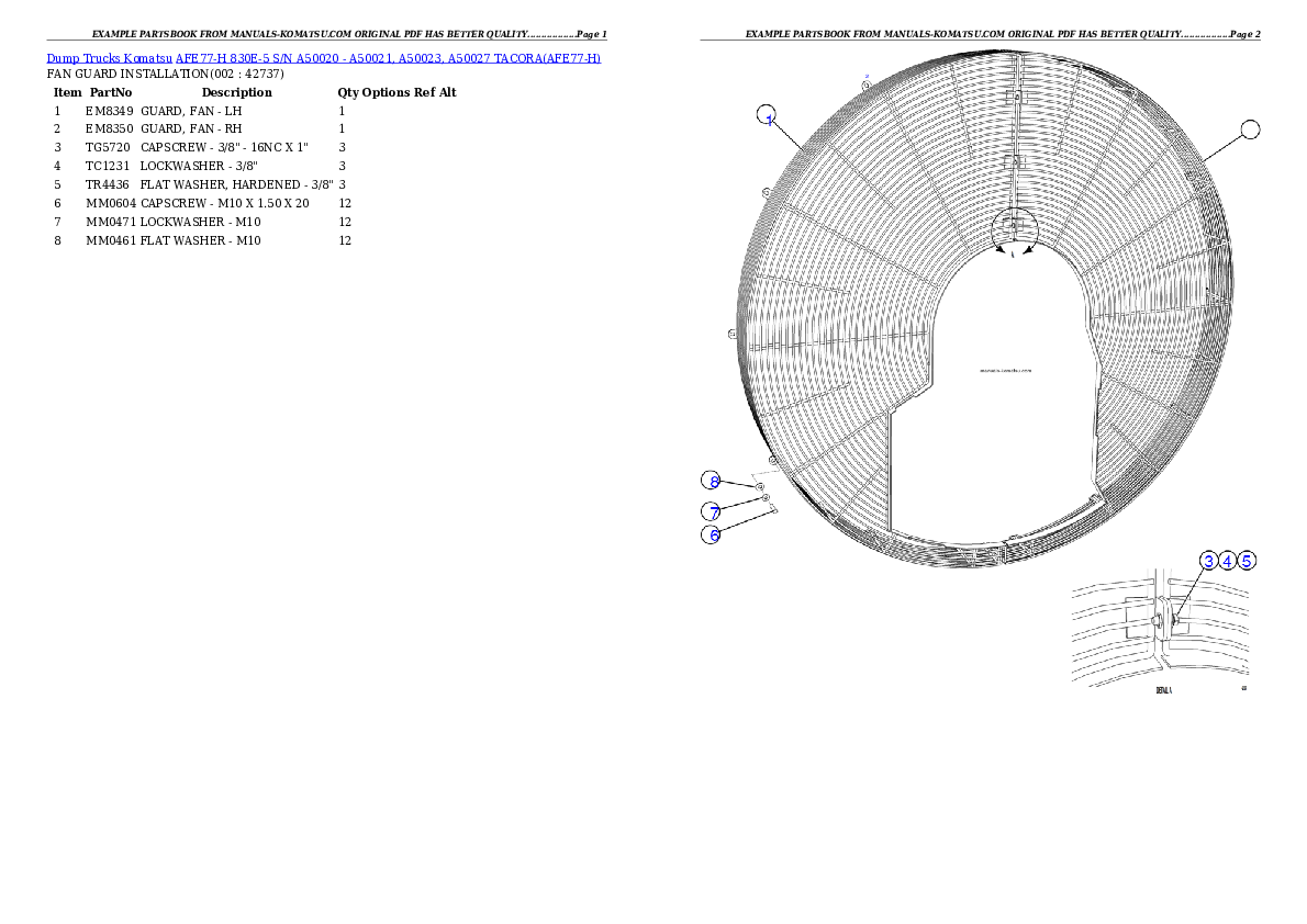 AFE77-H 830E-5 S/N A50020 - A50021, A50023, A50027 TACORA Partsbook