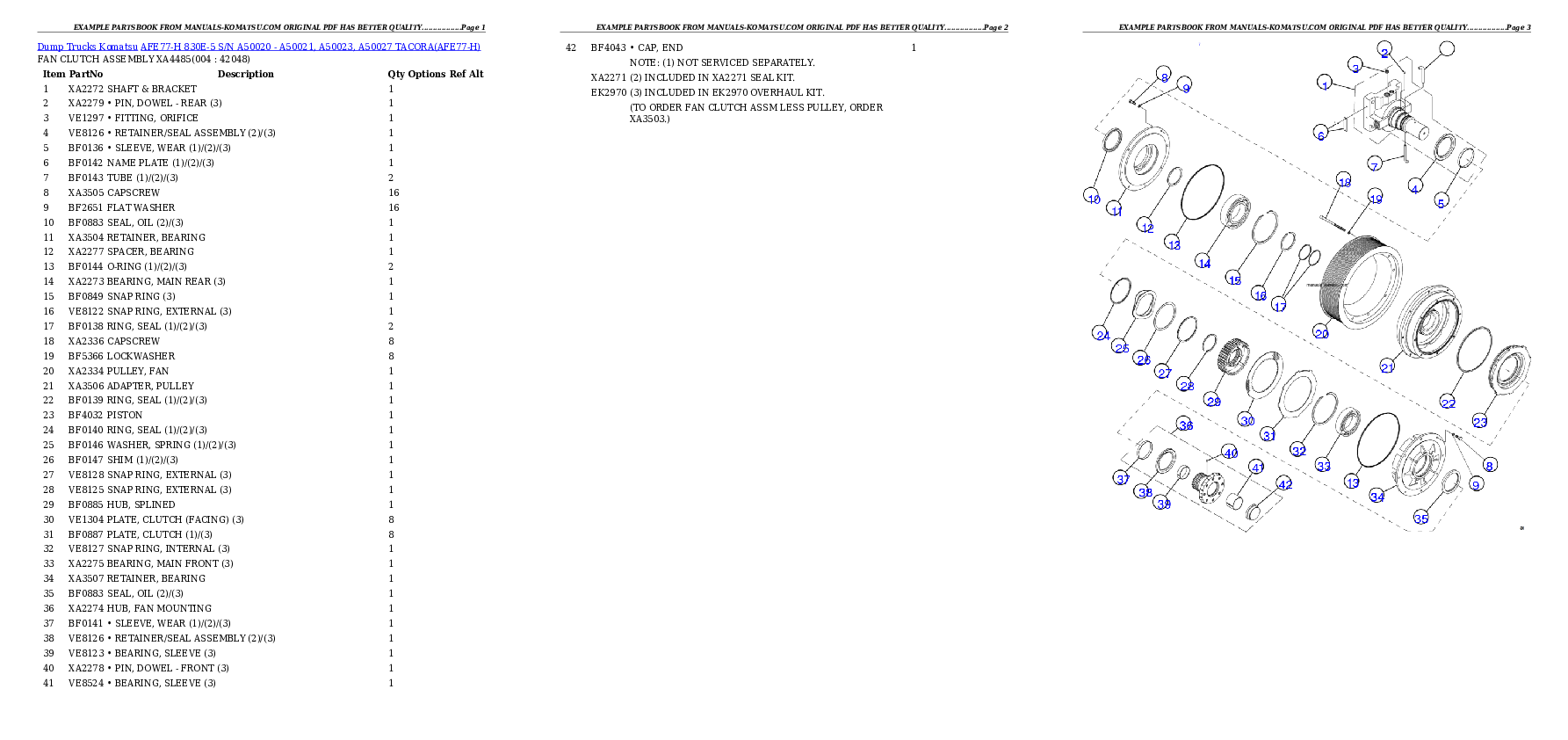 AFE77-H 830E-5 S/N A50020 - A50021, A50023, A50027 TACORA Partsbook