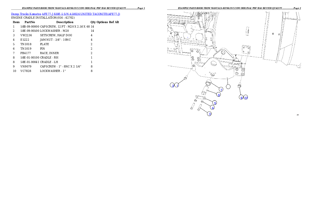 Protected: AFE77-J 830E-5 S/N A50026  UNITED TACONITE Partsbook