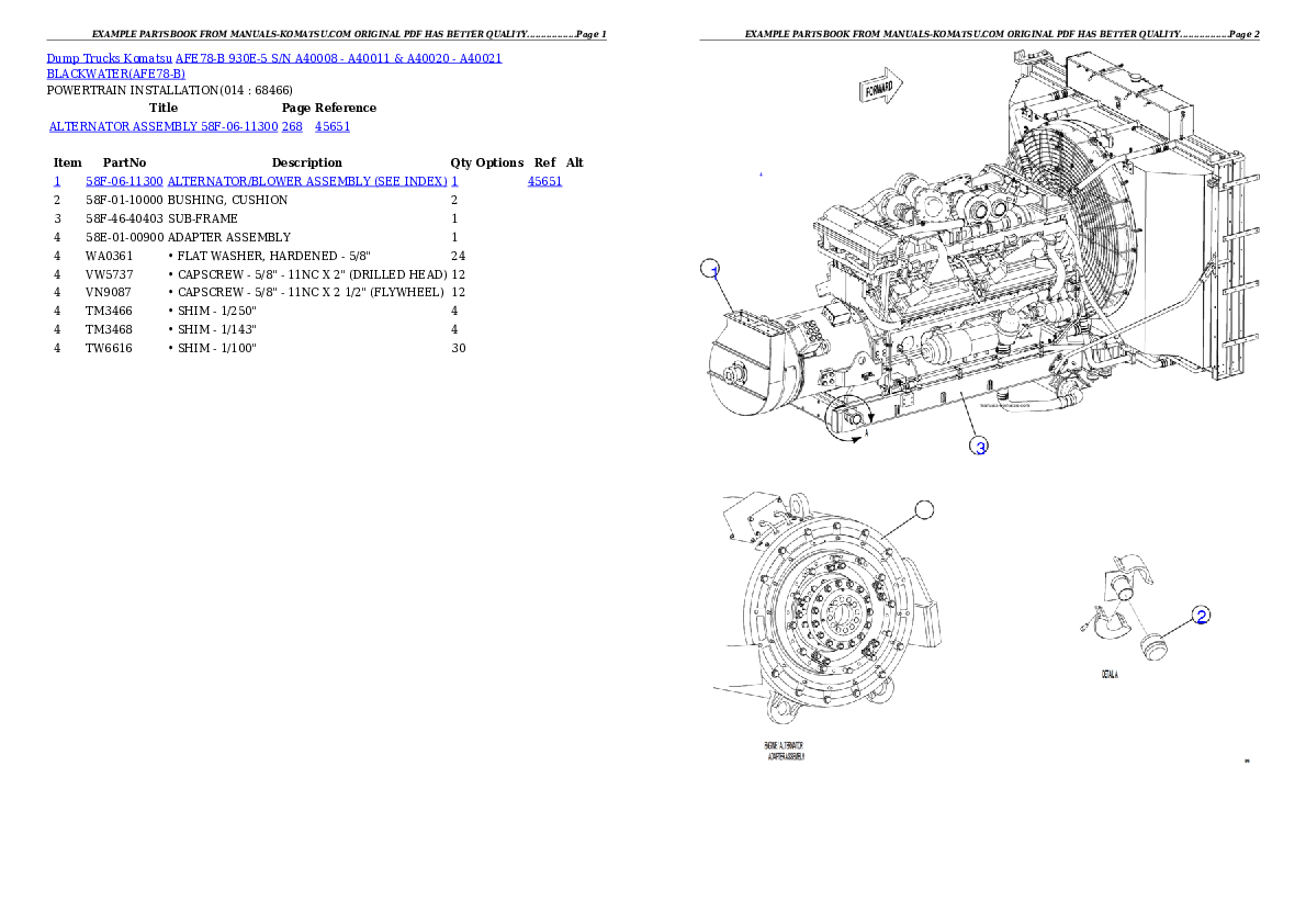 Protected: AFE78-B 930E-5 S/N A40008 – A40011 & A40020 – A40021  BLACKWATER Partsbook