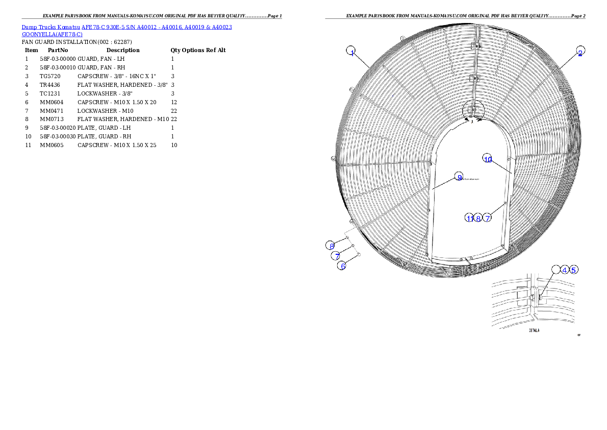 AFE78-C 930E-5 S/N A40012 - A40016, A40019 & A40023 GOONYELLA Partsbook