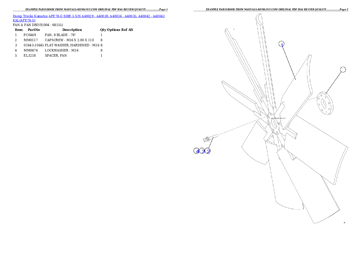 AFE78-G 930E-5 S/N A40029 - A40030, A40034 - A40035, A40042 - A40043  KAL Partsbook