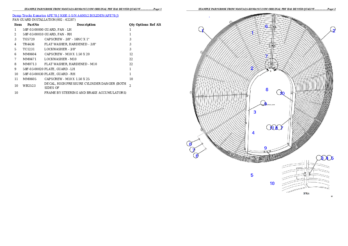 AFE78-J 930E-5 S/N A40052 BOLIDEN Partsbook