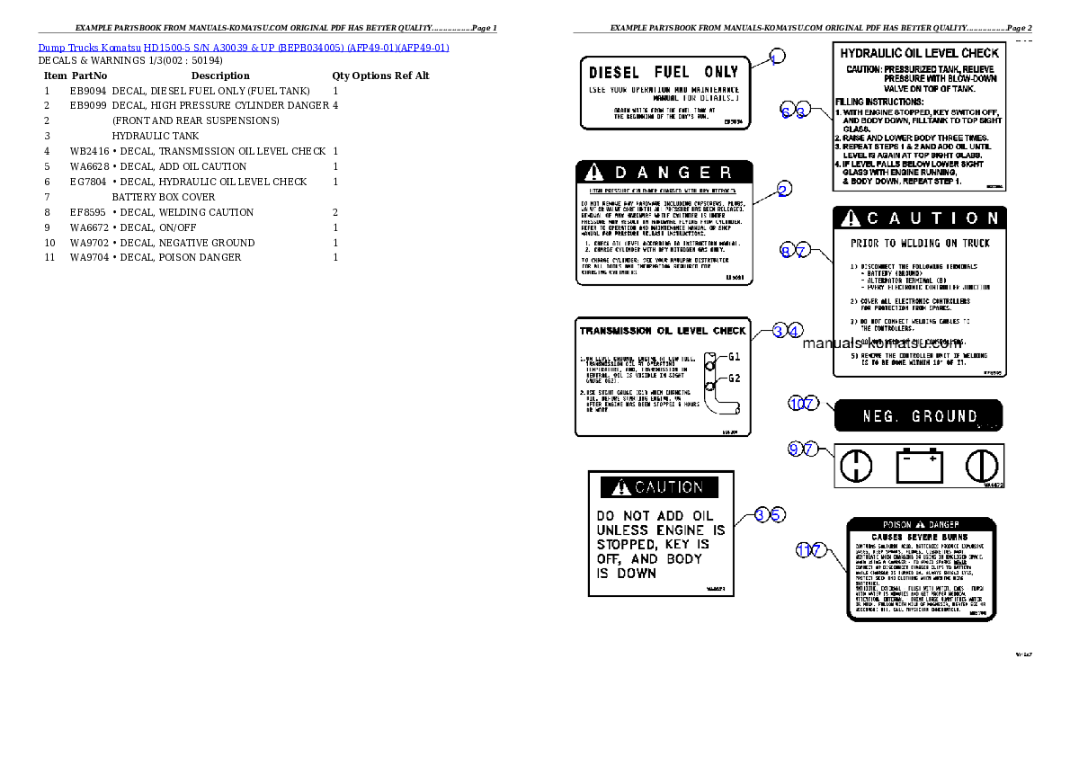 HD1500-5 S/N A30039 & UP (BEPB034005) (AFP49-01) Partsbook