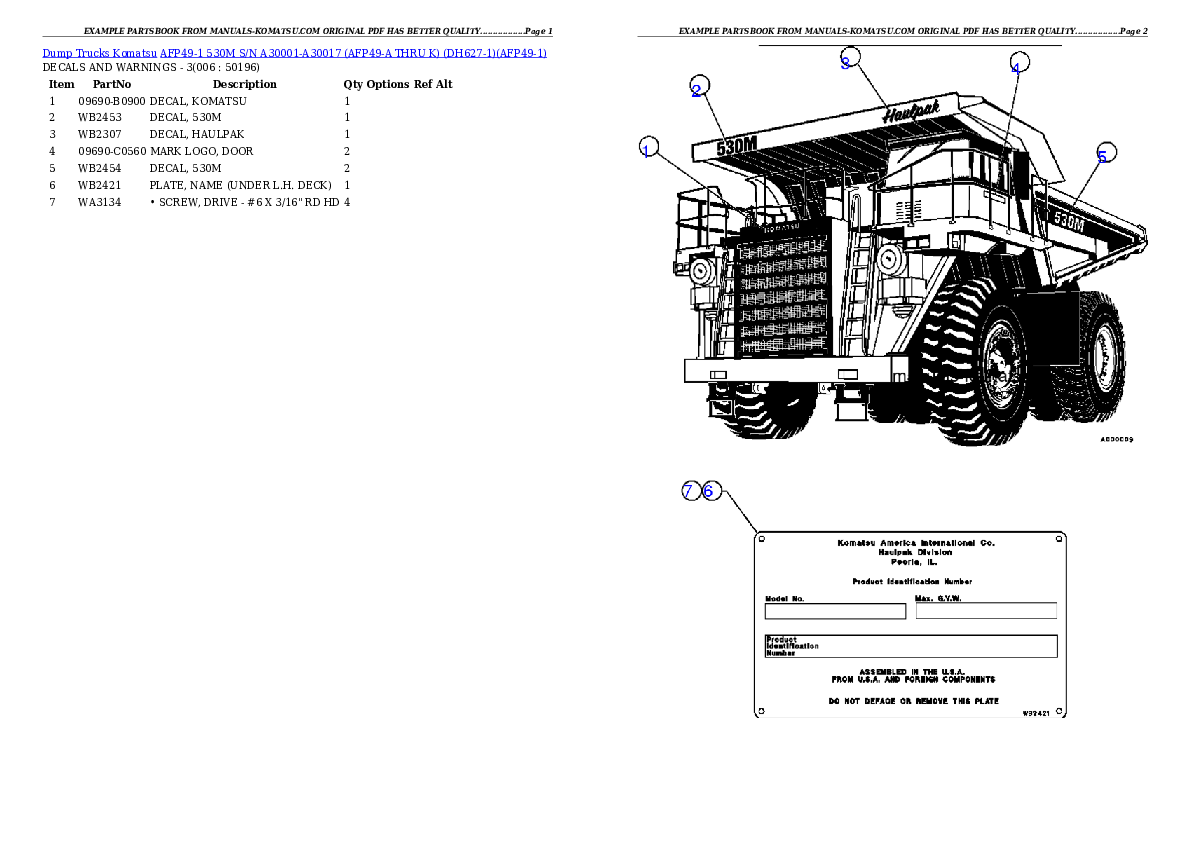 Protected: AFP49-1  530M S/N A30001-A30017 (AFP49-A THRU K)  (DH627-1) Partsbook