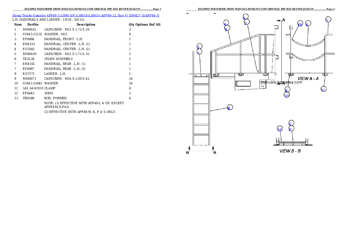 Protected: AFP49-3  530M  S/N A30018-A30035 (AFP49-3 L thru V) (DH627-3) Partsbook