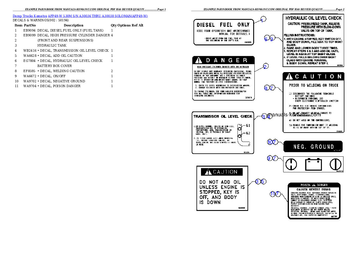 AFP49-W  530M  S/N A30036 THRU A30038 SOLOMAN Partsbook