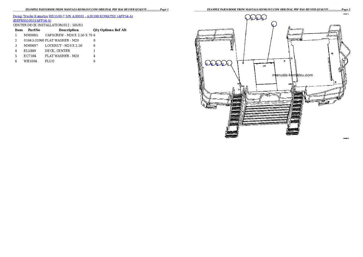 Protected: HD1500-7 S/N A30001 – A30108   KOMATSU (AFP54-A) (BEPB055003) Partsbook