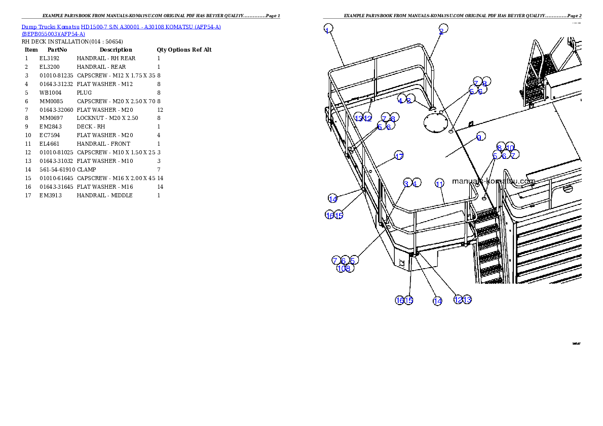 Protected: HD1500-7 S/N A30001 – A30108   KOMATSU (AFP54-A) (BEPB055003) Partsbook