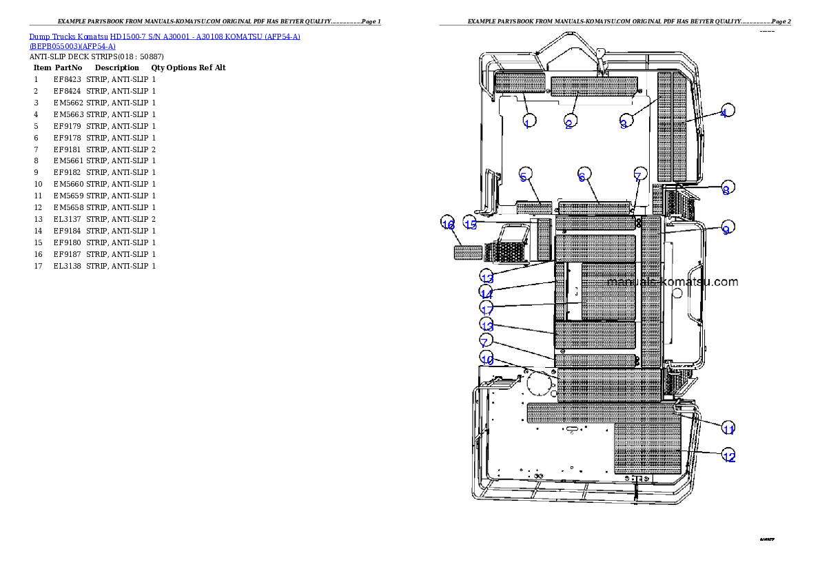 Protected: HD1500-7 S/N A30001 – A30108   KOMATSU (AFP54-A) (BEPB055003) Partsbook