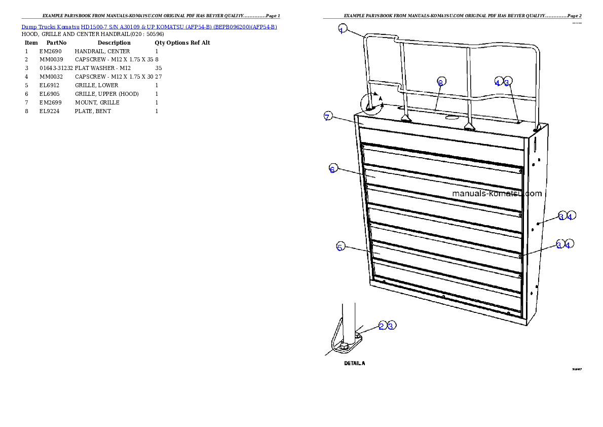 Protected: HD1500-7 S/N A30109 & UP  KOMATSU (AFP54-B) (BEPB096200) Partsbook