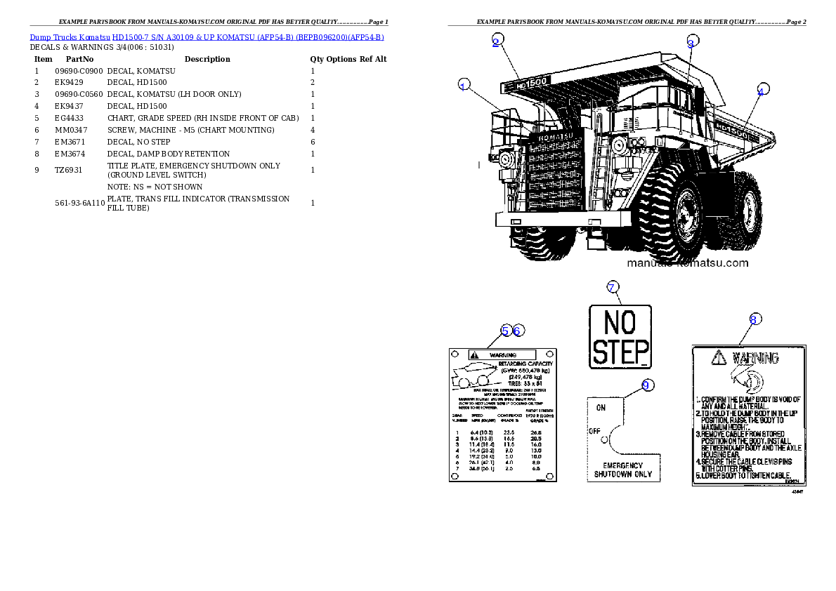 Protected: HD1500-7 S/N A30109 & UP  KOMATSU (AFP54-B) (BEPB096200) Partsbook