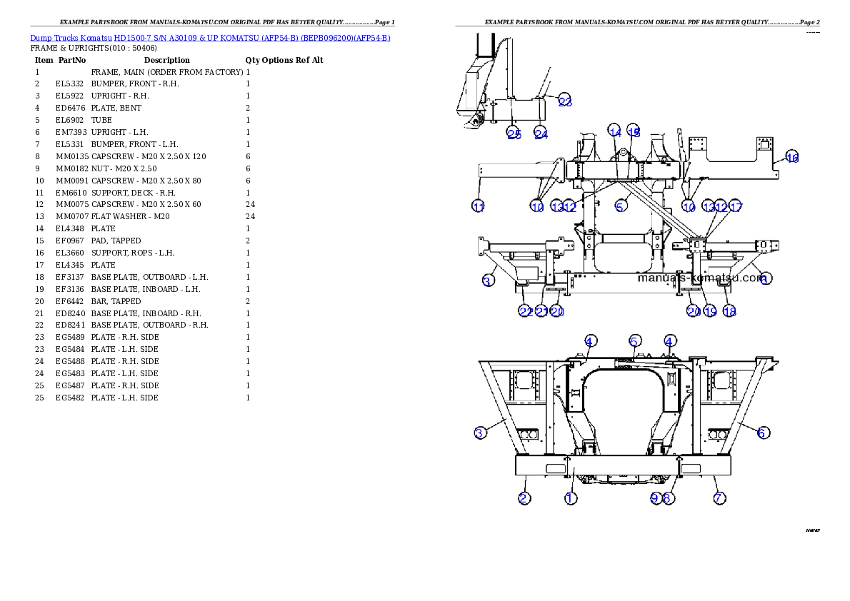 Protected: HD1500-7 S/N A30109 & UP  KOMATSU (AFP54-B) (BEPB096200) Partsbook