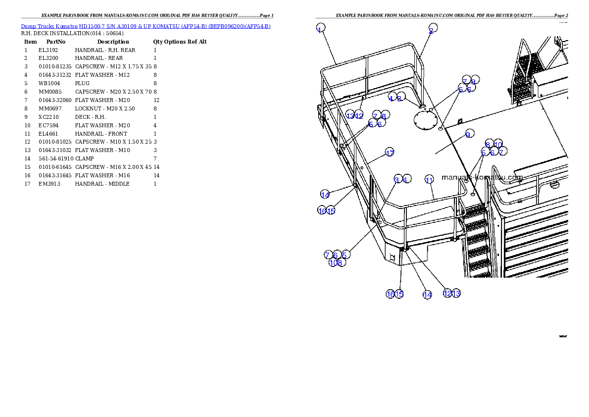 Protected: HD1500-7 S/N A30109 & UP  KOMATSU (AFP54-B) (BEPB096200) Partsbook
