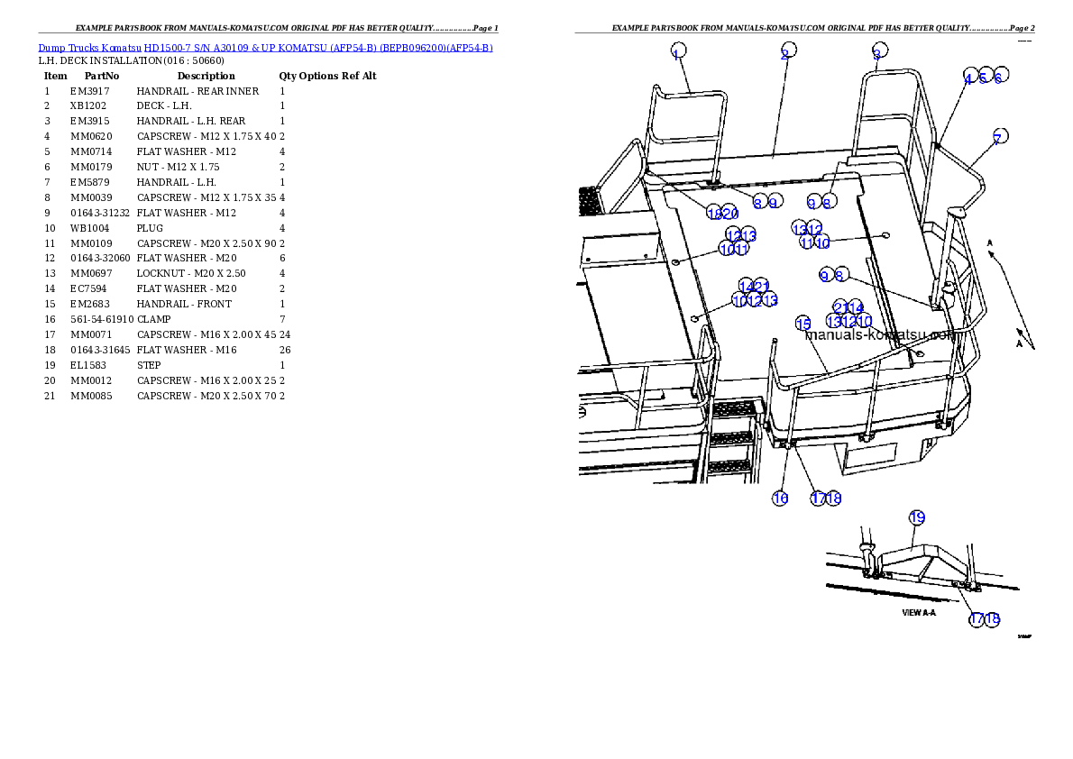 Protected: HD1500-7 S/N A30109 & UP  KOMATSU (AFP54-B) (BEPB096200) Partsbook