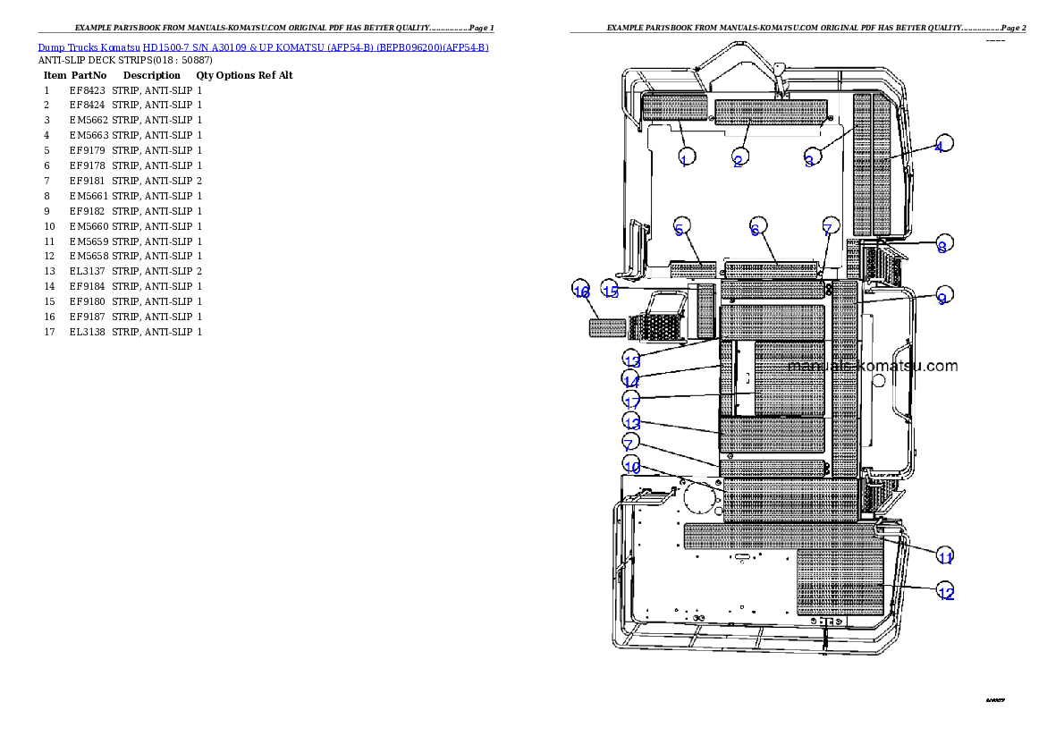 Protected: HD1500-7 S/N A30109 & UP  KOMATSU (AFP54-B) (BEPB096200) Partsbook