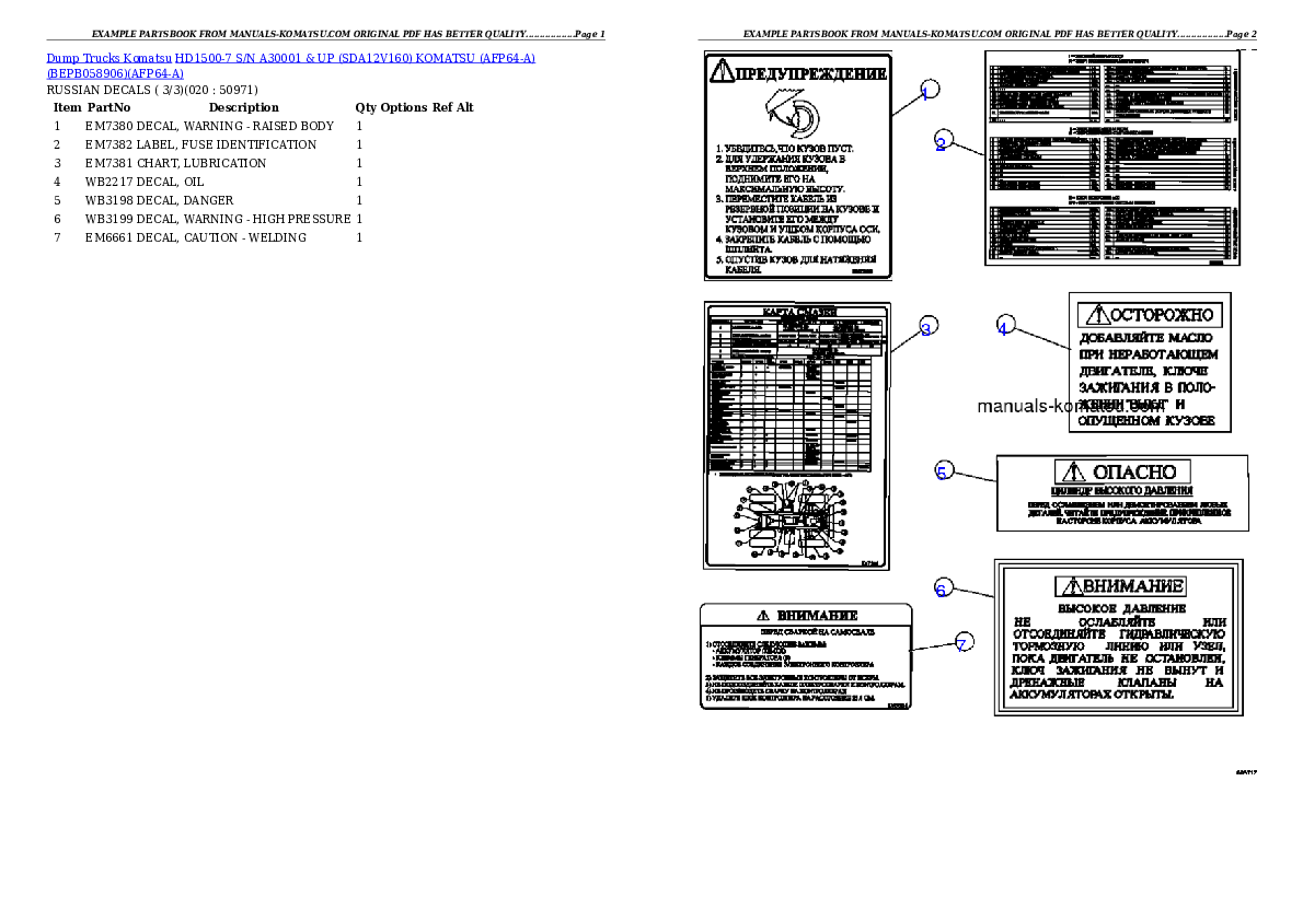 Protected: HD1500-7 S/N A30001 & UP (SDA12V160)  KOMATSU (AFP64-A)  (BEPB058906) Partsbook