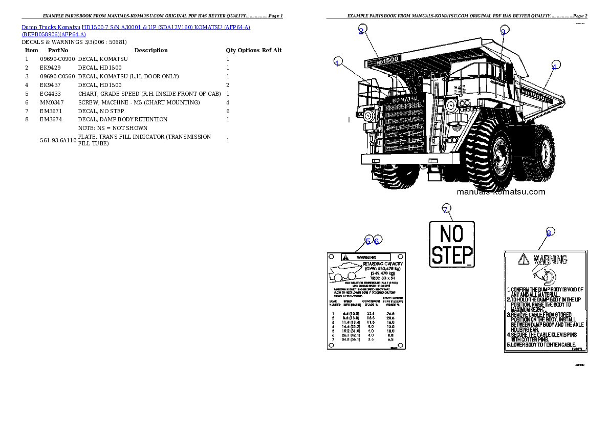 Protected: HD1500-7 S/N A30001 & UP (SDA12V160)  KOMATSU (AFP64-A)  (BEPB058906) Partsbook