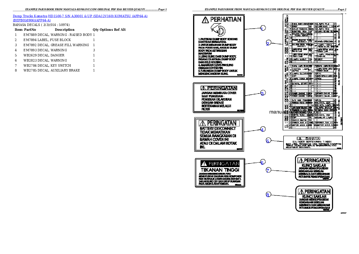 Protected: HD1500-7 S/N A30001 & UP (SDA12V160)  KOMATSU (AFP64-A)  (BEPB058906) Partsbook