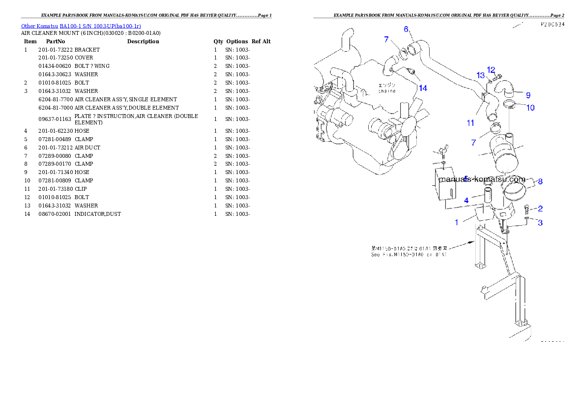 BA100-1 S/N 1003-UP Partsbook