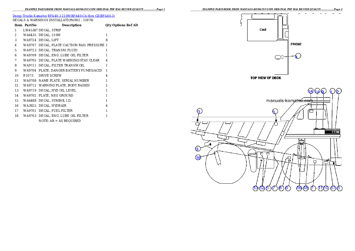 BFA40-3  210M  BFA40-CA thru CZ Partsbook