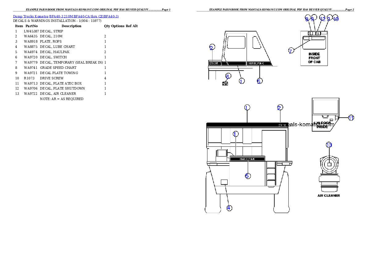 BFA40-3  210M  BFA40-CA thru CZ Partsbook