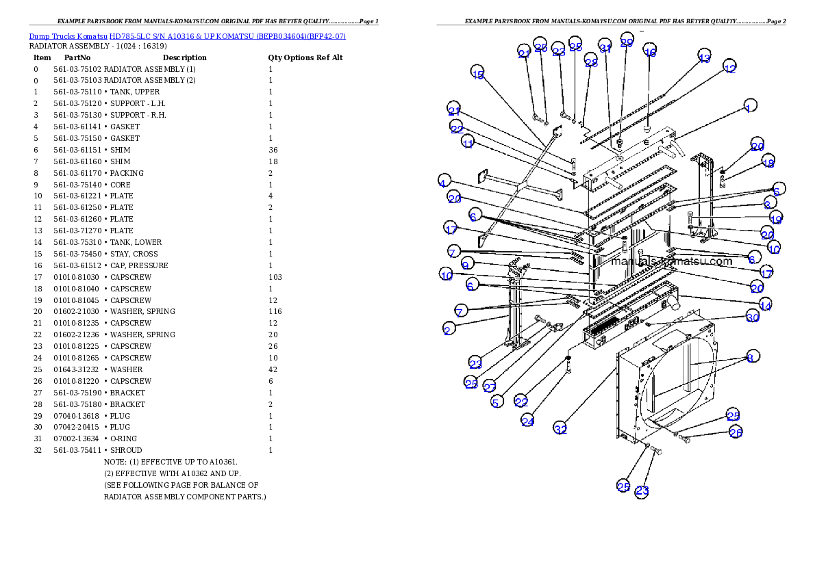 Protected: HD785-5LC S/N A10316 & UP      KOMATSU (BEPB034604) Partsbook