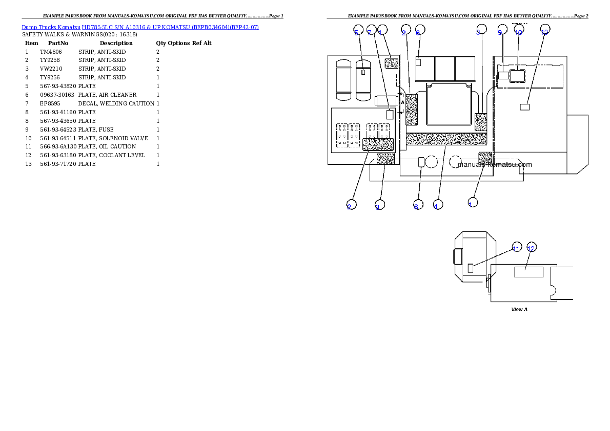 Protected: HD785-5LC S/N A10316 & UP      KOMATSU (BEPB034604) Partsbook