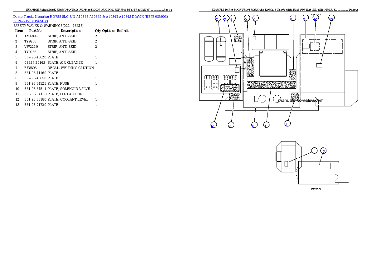 Protected: HD785-5LC S/N A10338-A10339 & A10342-A10343     DIAVIK (BEPB035903) BFP42-DV Partsbook