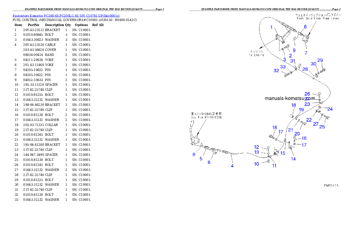 Protected: PC200-6S,PC200LC-6S  S/N  C10781-UP Partsbook