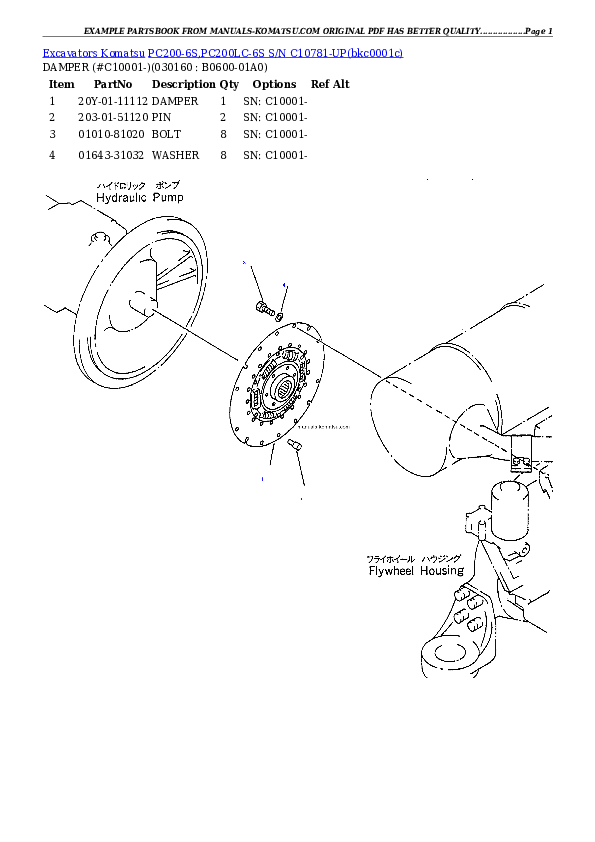 Protected: PC200-6S,PC200LC-6S  S/N  C10781-UP Partsbook