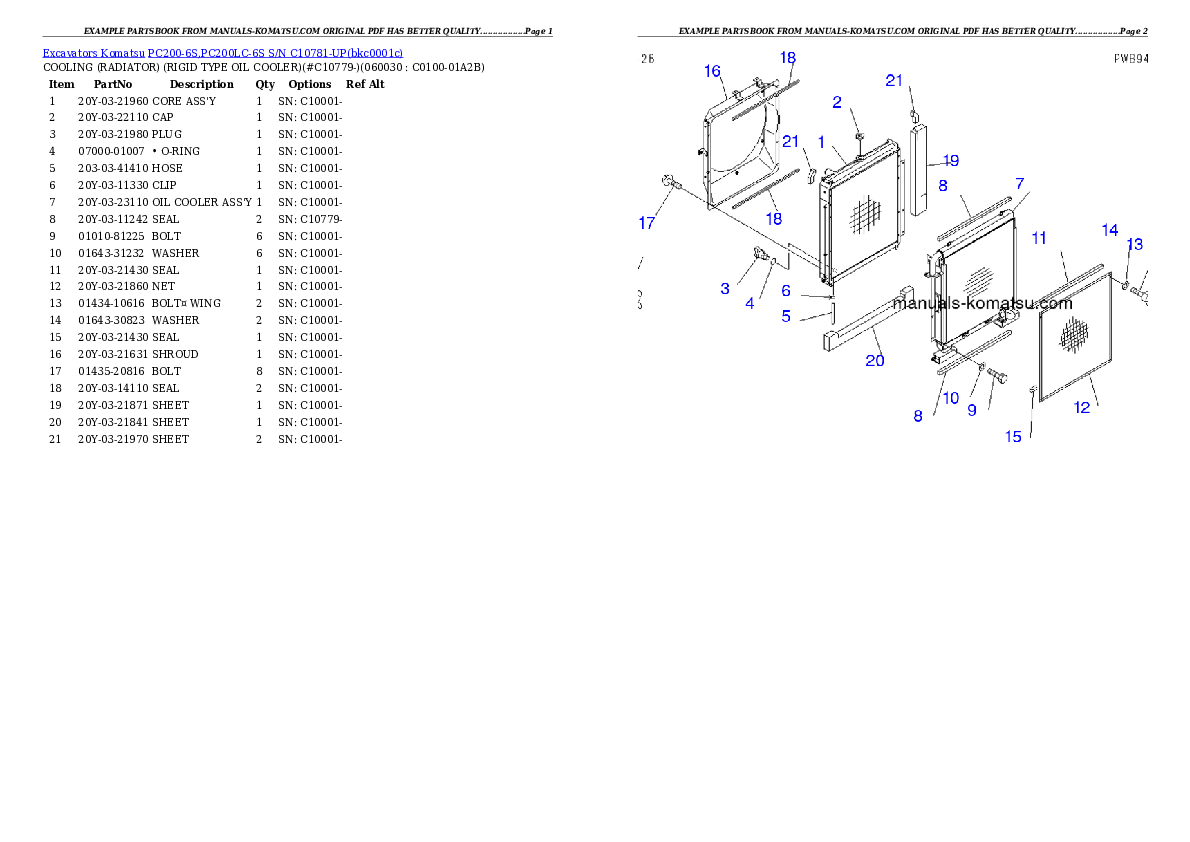 Protected: PC200-6S,PC200LC-6S  S/N  C10781-UP Partsbook