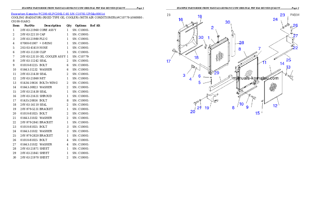 Protected: PC200-6S,PC200LC-6S  S/N  C10781-UP Partsbook