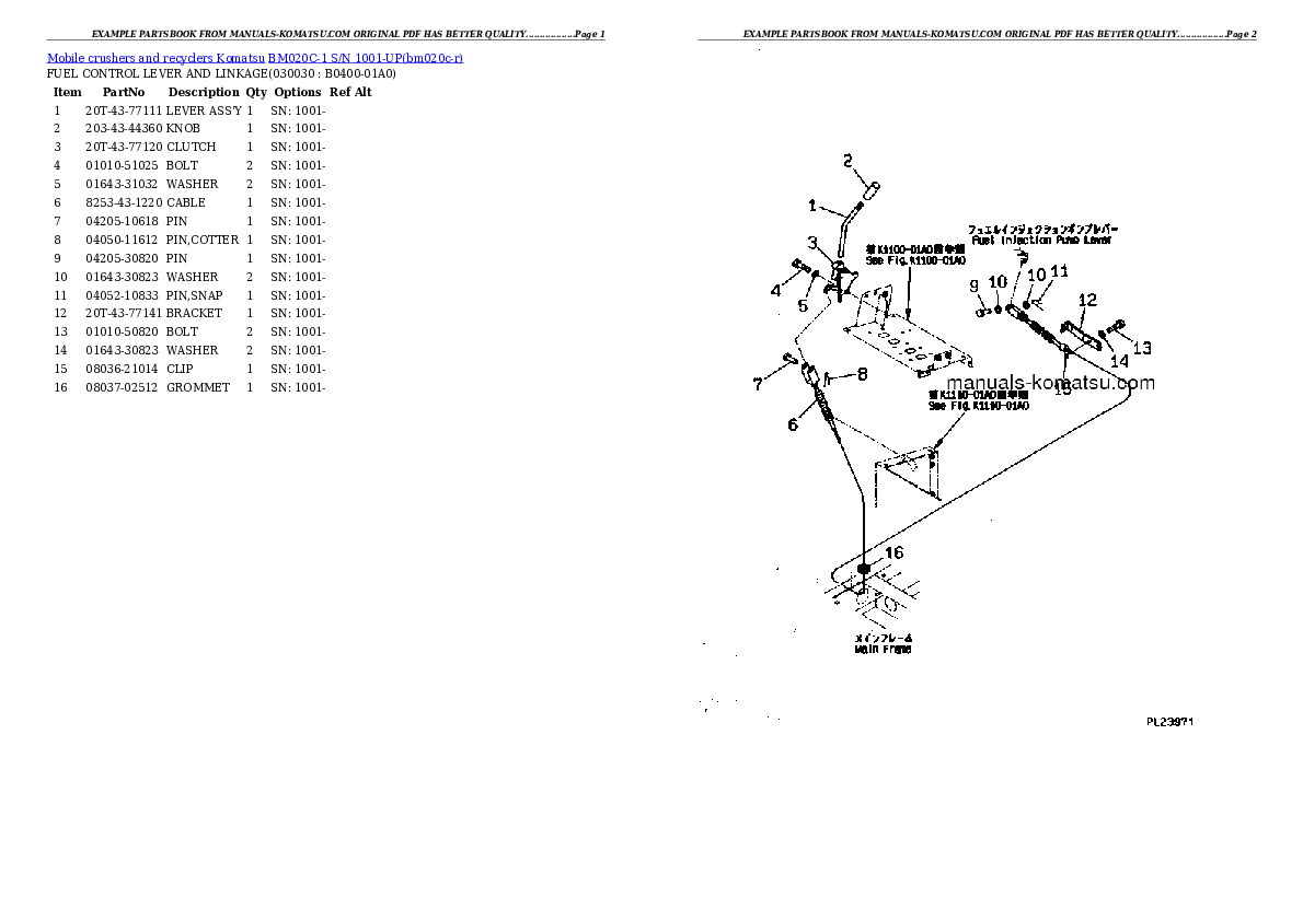 BM020C-1 S/N 1001-UP Partsbook