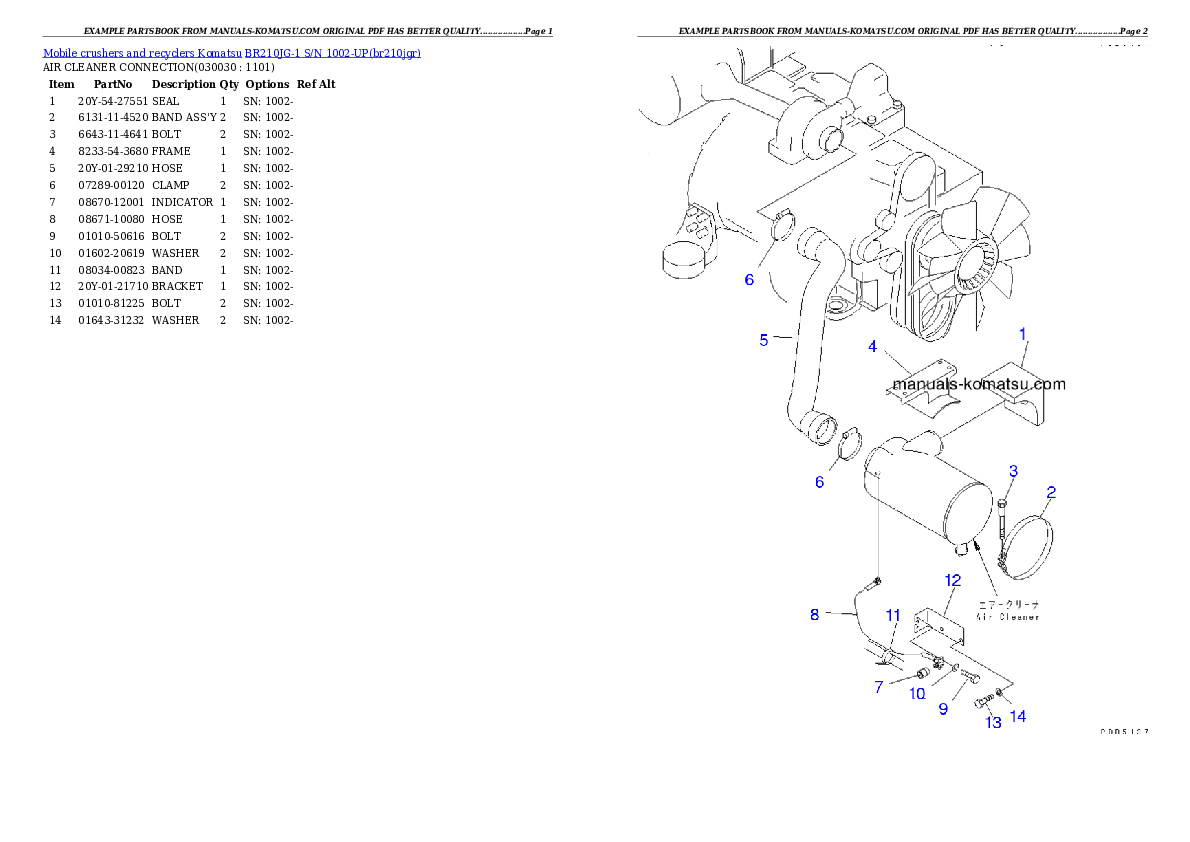 BR210JG-1 S/N 1002-UP Partsbook