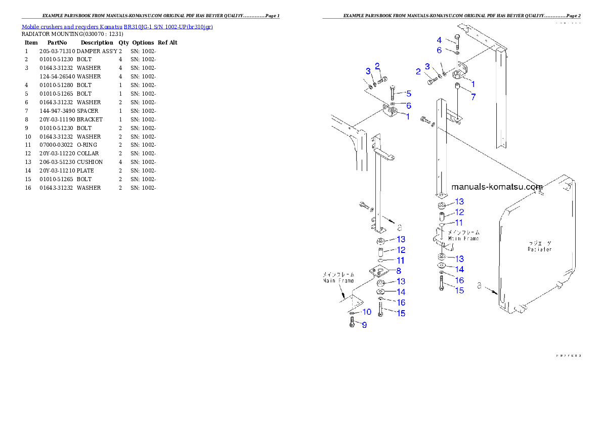 Protected: BR310JG-1 S/N 1002-UP Partsbook