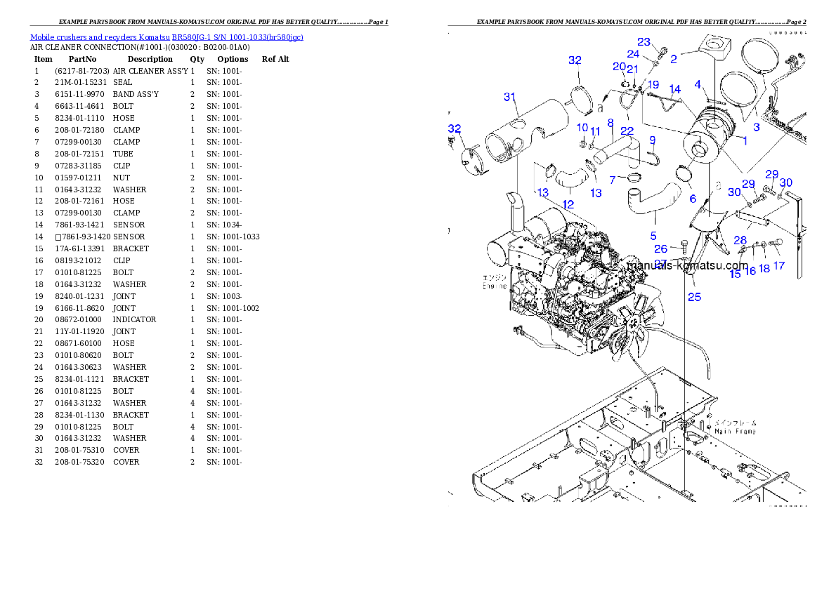 BR580JG-1 S/N 1001-1033 Partsbook