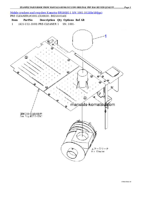 BR580JG-1 S/N 1001-1033 Partsbook