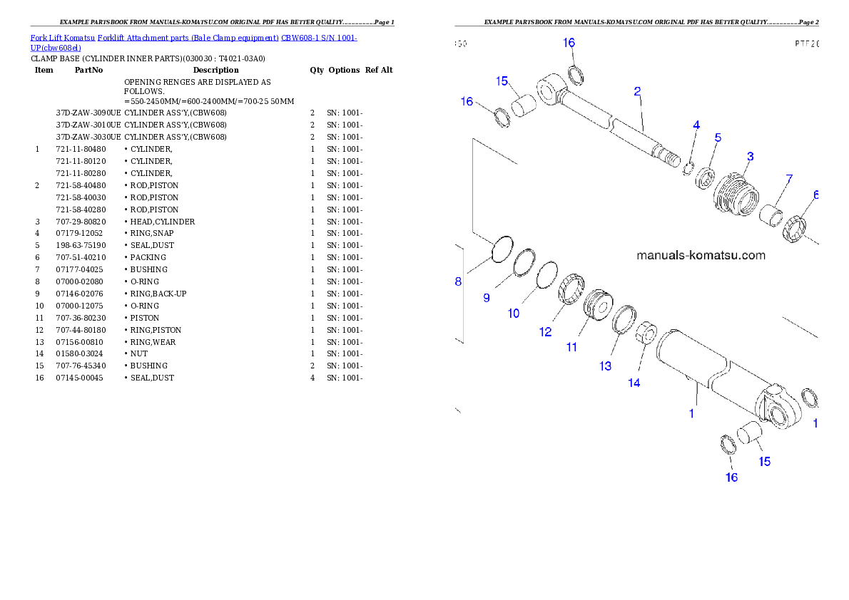 CBW608-1 S/N 1001-UP Partsbook