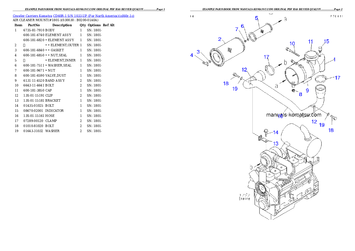 CD60R-1 S/N 1033-UP (For North America) Partsbook