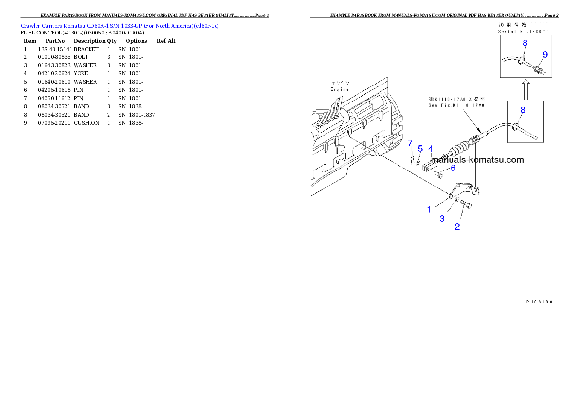 Protected: CD60R-1 S/N 1033-UP (For North America) Partsbook