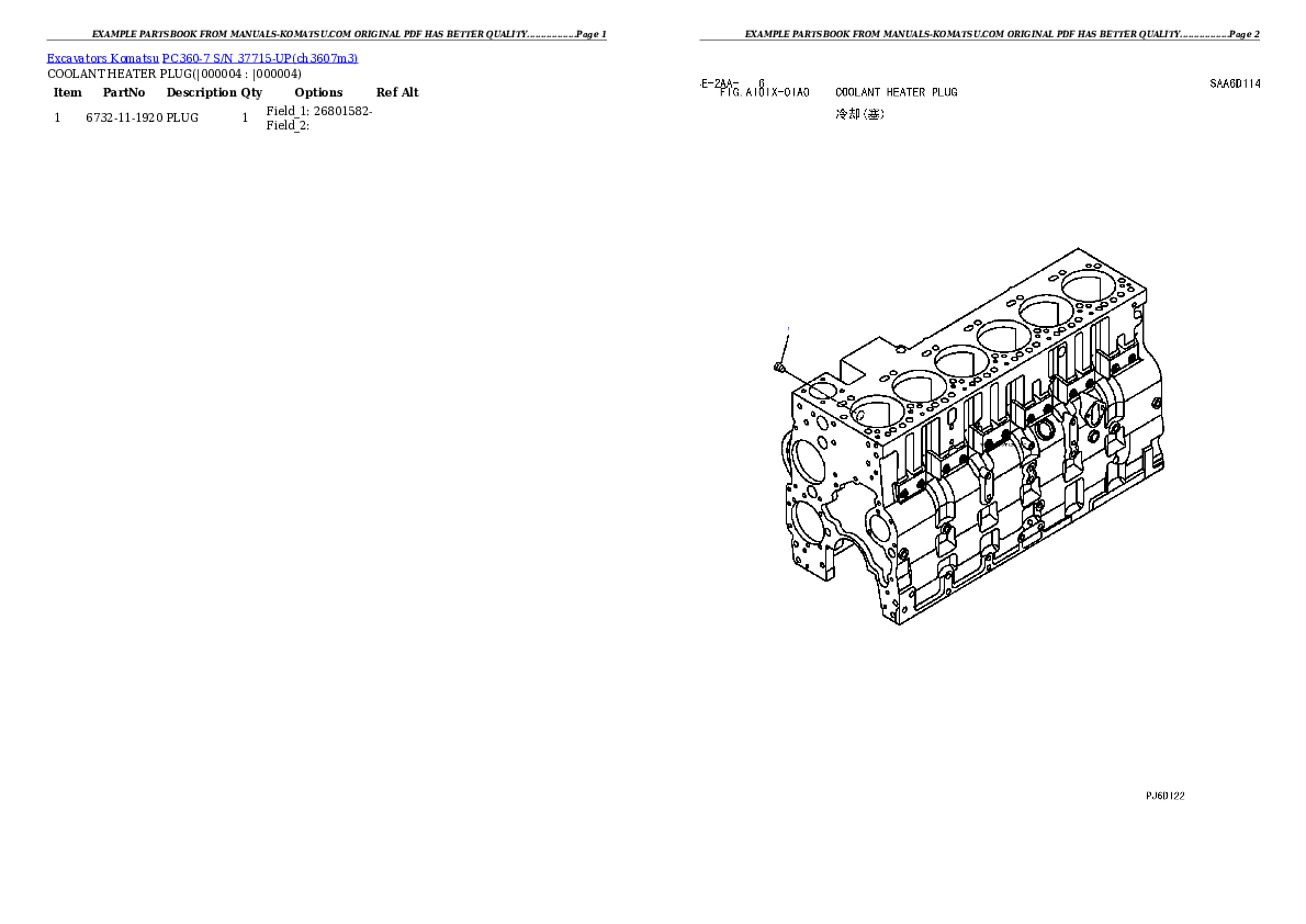 PC360-7 S/N 37715-UP Partsbook