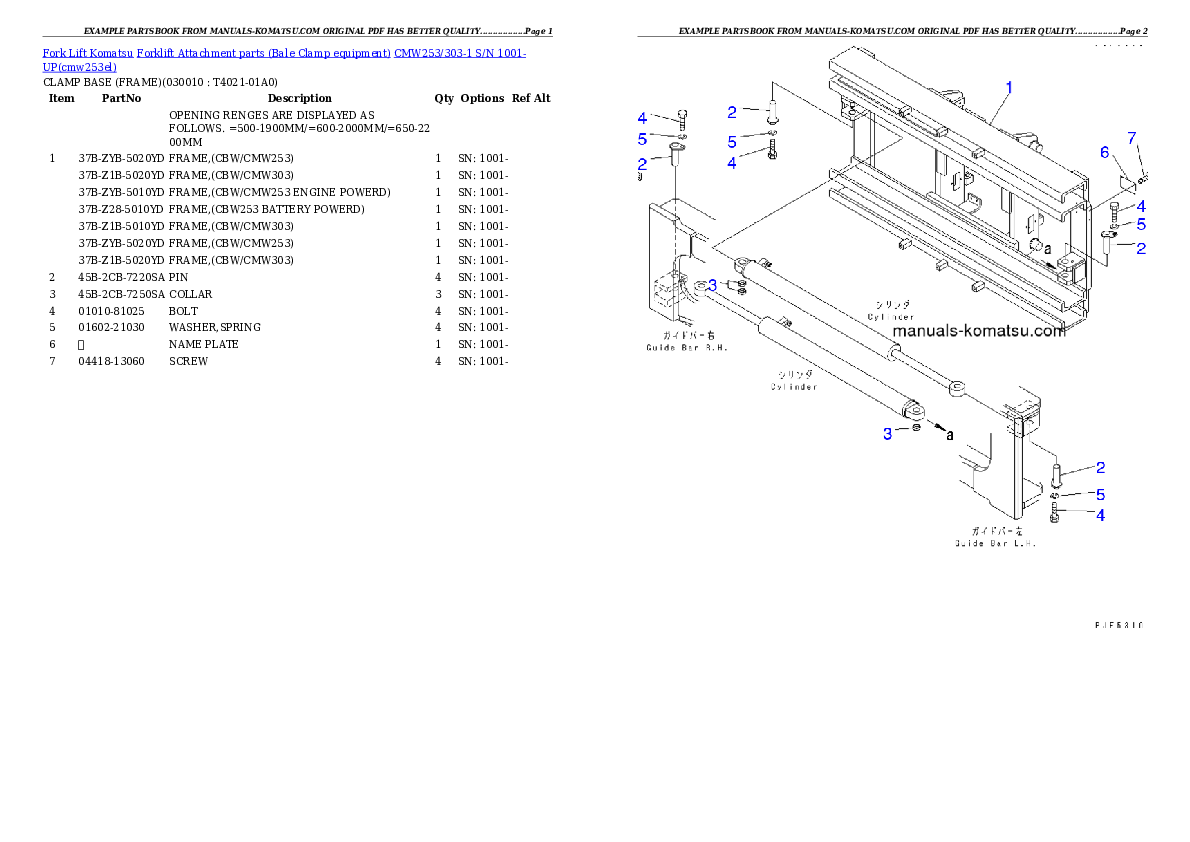 CMW253/303-1 S/N 1001-UP Partsbook
