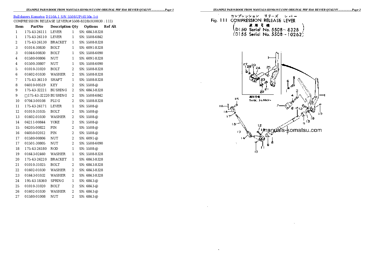 D150A-1 S/N 5508-UP Partsbook